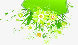 绿色木板水墨风植物花朵素材
