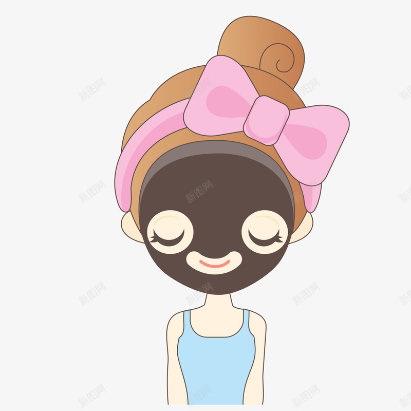 手绘敷黑膜美容女生矢量图eps免抠素材_88icon https://88icon.com 免扣Png 化妆品 手绘 护肤 敷面膜 美容 蓝背心 蝴蝶结 黑膜 矢量图