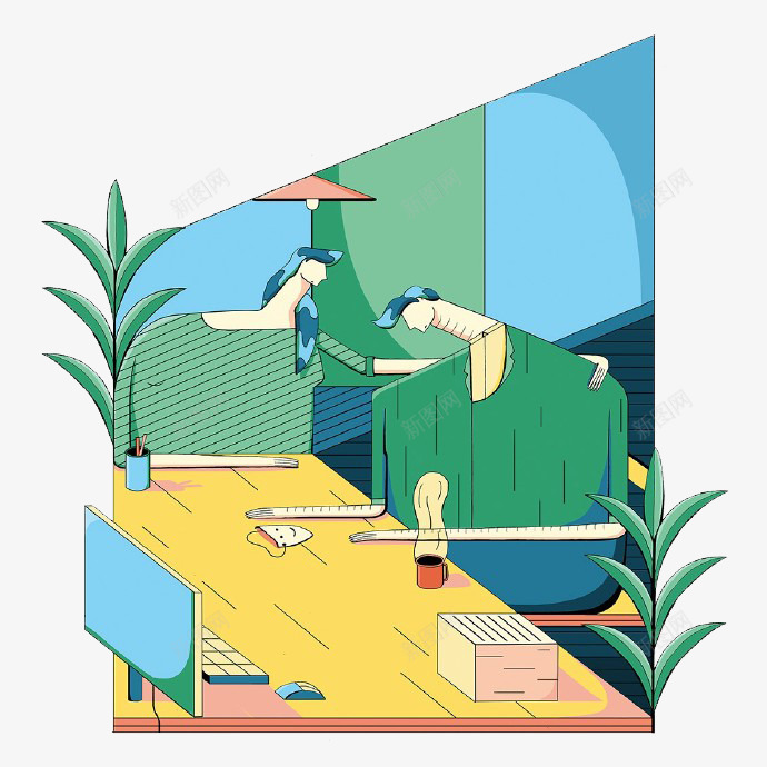 卡通夜晚寝室png免抠素材_88icon https://88icon.com 夜晚 寝室 房间 桌子
