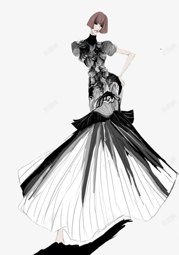 高端女式晚礼服插画png免抠素材_88icon https://88icon.com 女装设计稿 手绘时装设计图 高端女装设计
