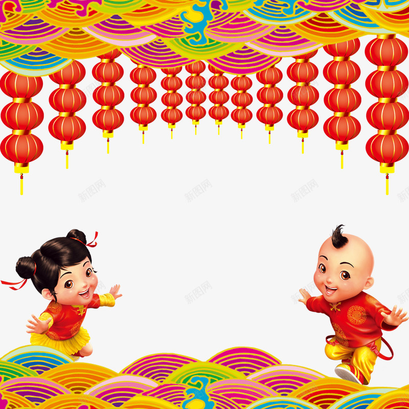 新年中国风纹理红色主图png免抠素材_88icon https://88icon.com 中国风 元旦 喜庆 年货 新年 新年中国风纹理红色主图免费下载 灯笼 福娃 纹理