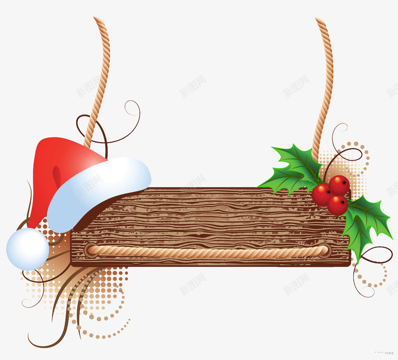 圣诞节元素圣诞帽植物木板绳子png免抠素材_88icon https://88icon.com 元素 圣诞 圣诞节 木板 植物 绳子