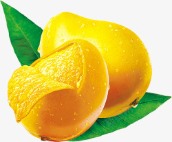 水果水滴绿叶上新鲜的芒果高清图片