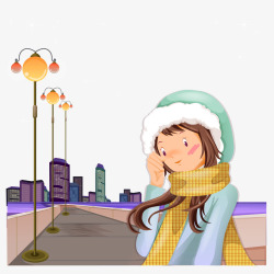 冬季场景冬季手绘女孩街景插画矢量图高清图片