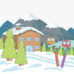 冬天旅游卡通冬季滑雪场风景矢量图高清图片