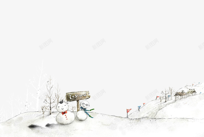 手绘雪地里的房子雪人png免抠素材_88icon https://88icon.com 下雪 冬天 房子 指示牌 白色 雪人 雪地 雪球 雪花