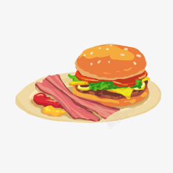 彩色水墨创意汉堡食物元素矢量图素材