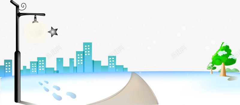 冬日雪景png免抠素材_88icon https://88icon.com AI矢量素材 免费PNG 冬日 夜晚 建筑物 路灯 雪地