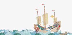 中国风帆船大海矢量图素材