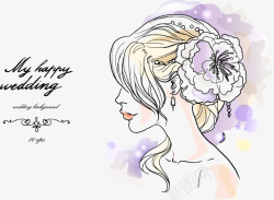 女性侧面手绘新娘高清图片