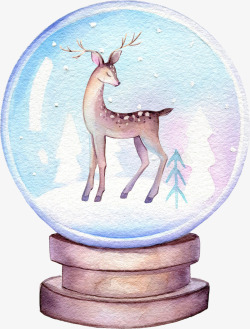 水彩麋鹿手绘水彩水晶球图高清图片