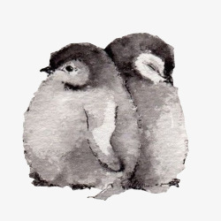 南极帝企鹅幼崽水彩画素材