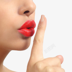 外国美女底纹做安静手势的性感红唇美女高清图片