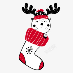 圣诞节动物红色手绘袜子里的小鹿高清图片