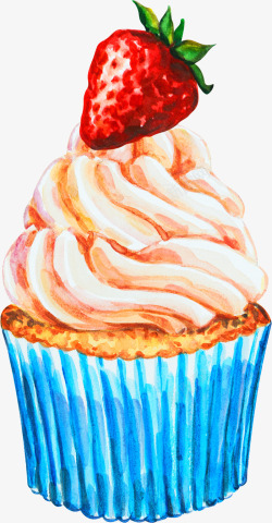 手绘奶油小蛋糕手绘草莓奶油小蛋糕高清图片