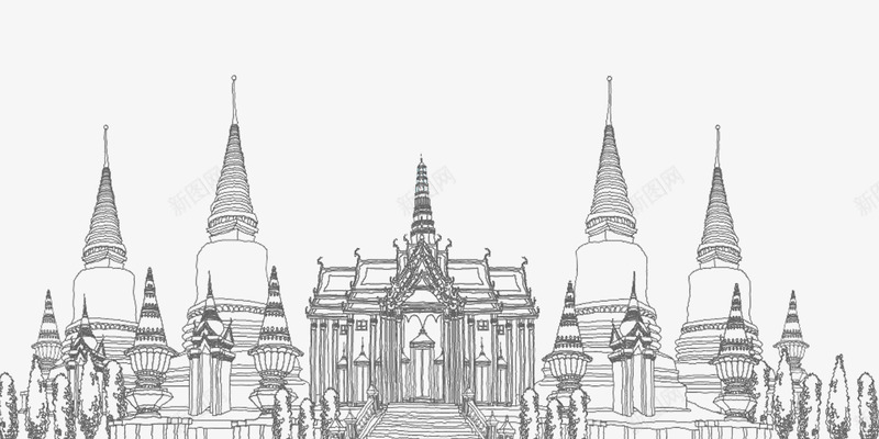 线描泰国寺庙png免抠素材_88icon https://88icon.com 旅游 海报 线描泰国寺庙 背景