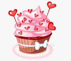 卡通手绘粉色心形纸杯蛋糕素材