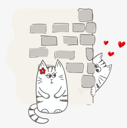 情人节主题卡通小猫躲猫猫素材