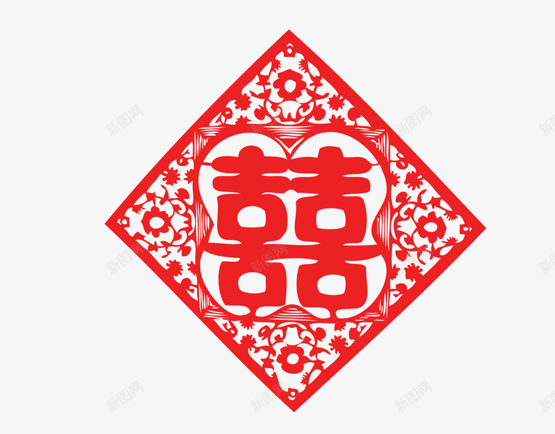 喜字红色剪纸png免抠素材_88icon https://88icon.com 剪纸 喜字 婚庆 红色