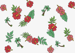 手绘风红花绿叶装饰矢量图素材