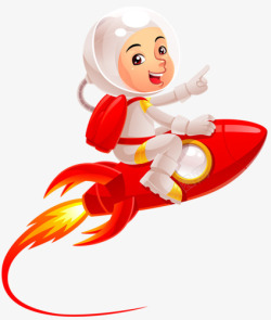 创意白色的卡通人物造型红色的火箭素材