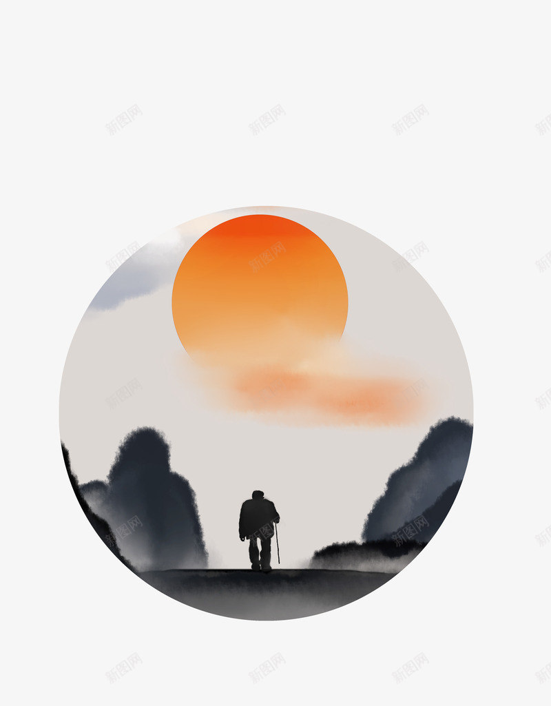 手绘九九重阳节中国风装饰png免抠素材_88icon https://88icon.com 中国节日 动漫动画 卡通手绘 老人背景 装饰图 重阳节