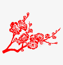 红色民间艺术剪纸梅花素材