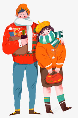 保暖圣诞节情侣插画高清图片
