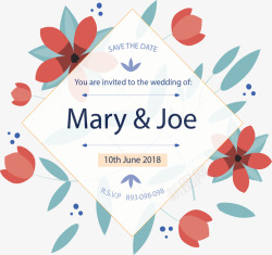 红花绿叶婚礼请帖矢量图素材