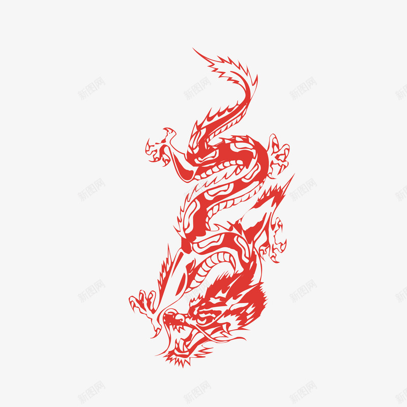 中国风手绘龙像矢量图ai免抠素材_88icon https://88icon.com 中国风 剪纸画 十二生肖 古代 图腾 手绘 春节 红龙 黑白 龙 矢量图