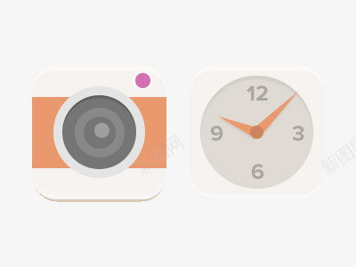 相机和钟表扁平化简单图标图标