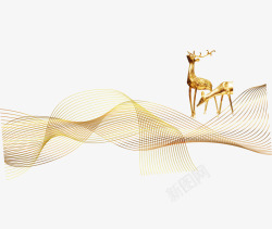 金色线条麋鹿装饰图案素材