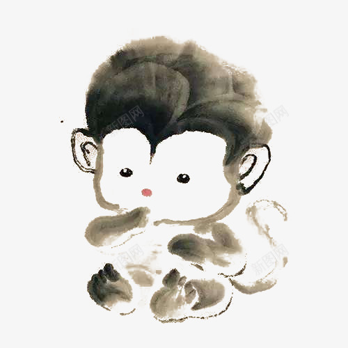 中国风水墨画可爱的小猴子png免抠素材_88icon https://88icon.com 中国风 动物 十二生肖 古典 可爱 小猴子 插画 水墨猴子 水墨画 水彩 猴年