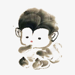 中国风水墨画可爱的小猴子素材