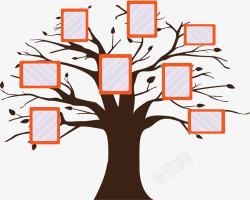 橘色相框卡通树枝家庭照片墙矢量图高清图片