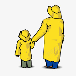 穿黄色大衣的母女背影素材