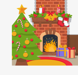 温暖壁炉圣诞树矢量图素材