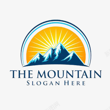 logo设计圆形太阳山峰logo发光图标图标