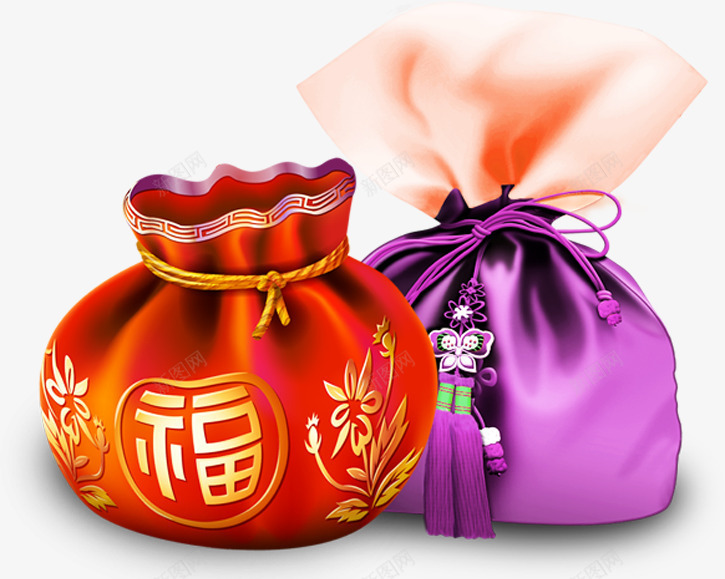 手绘粉紫色新年福袋png免抠素材_88icon https://88icon.com 新年 紫色