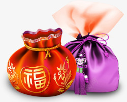 手绘粉紫色新年福袋素材