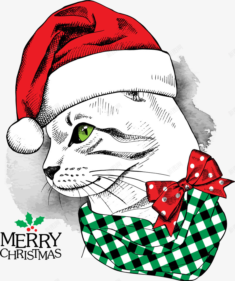 可爱的圣诞节元素小猫咪矢量图eps免抠素材_88icon https://88icon.com 圣诞节 猫咪 装饰 贺卡 矢量图