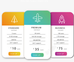 价格表格三色包月会员套餐价格表矢量图高清图片