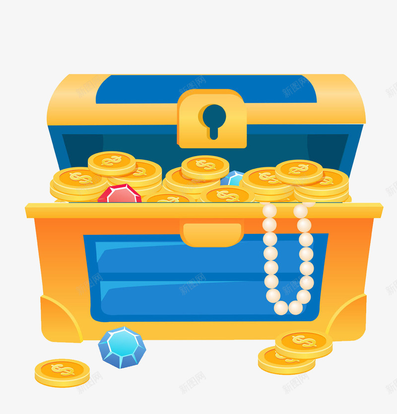 卡通打开的宝箱图png免抠素材_88icon https://88icon.com 打开的 插图 珠宝 箱子 金币 金钱卡通 黄色的