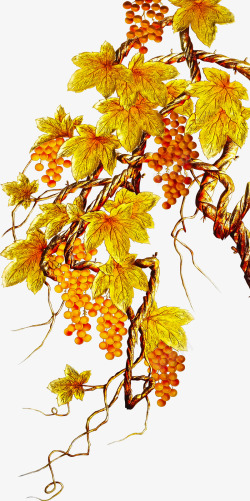 手绘黄色秋季树叶十字绣素材