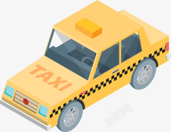 卡通手绘出租车立体插画矢量图素材