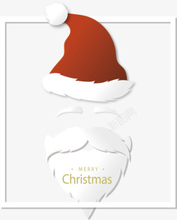红色圣诞帽胡子圣诞海报矢量图素材