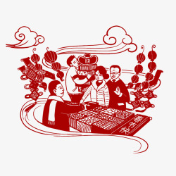 年货中国年置办年货春节购物剪纸风格插画高清图片