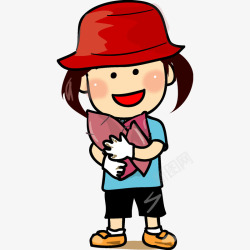 卡通可爱小女孩开心的抱着红薯插素材