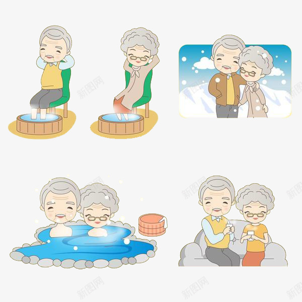 卡通手绘老夫妻度假温泉浴场psd免抠素材_88icon https://88icon.com 冬天度假 度假 泡澡 洗浴 洗澡 浴场 温泉 老夫妻