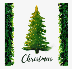 水彩松树手绘圣诞树矢量图高清图片
